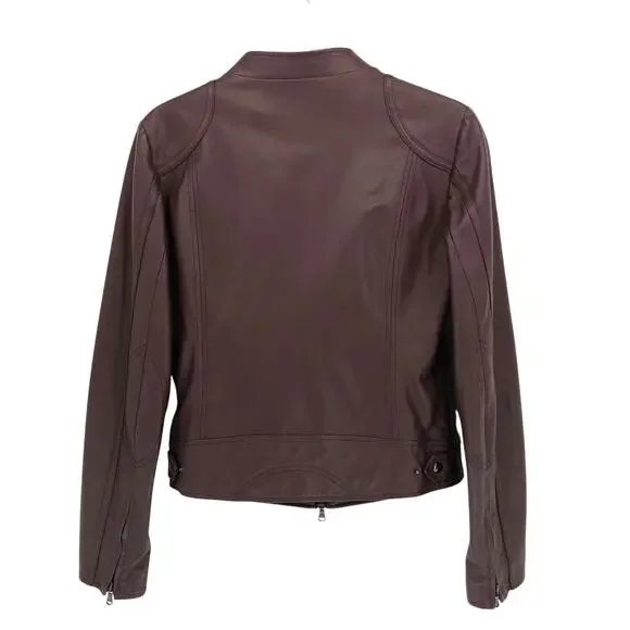 Robert Comstock Leather Jacket Moto Racer Biker Womens 42 / M Fitted Brown Italy - Picture 4 of 14